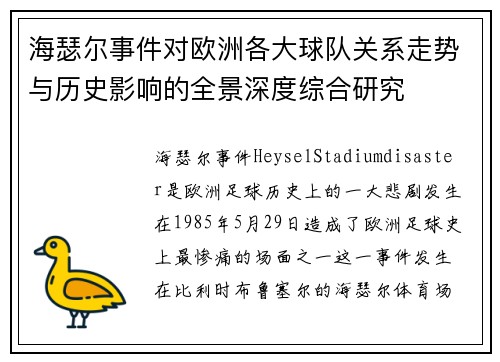 海瑟尔事件对欧洲各大球队关系走势与历史影响的全景深度综合研究